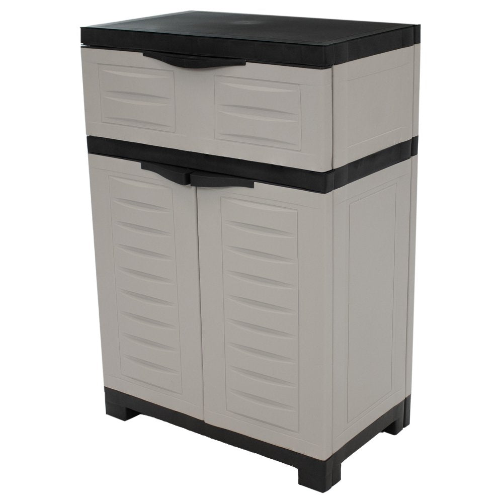 35" Gray Heavy Duty Plastic Two Door One Drawer Utility Cabinet