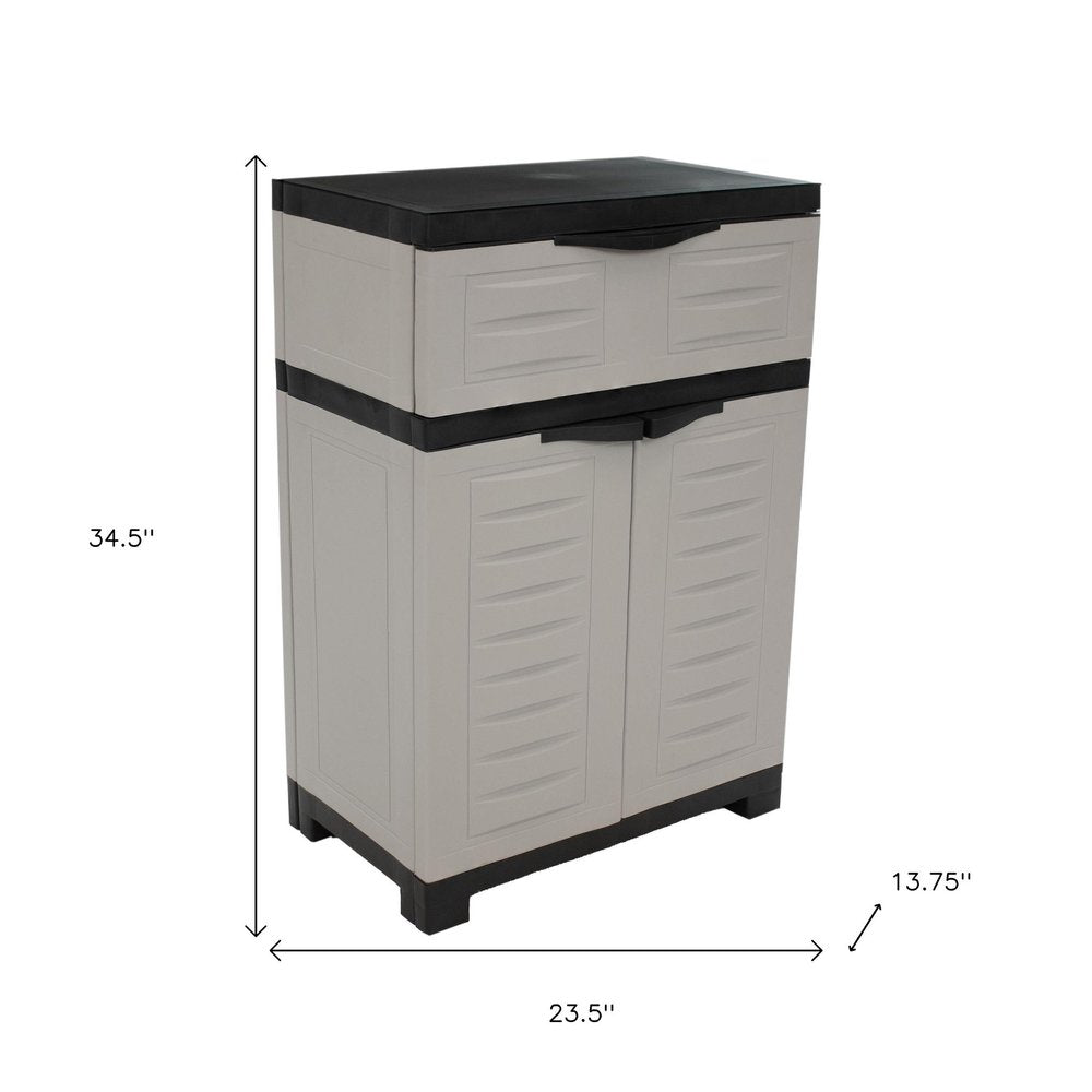 35" Gray Heavy Duty Plastic Two Door One Drawer Utility Cabinet