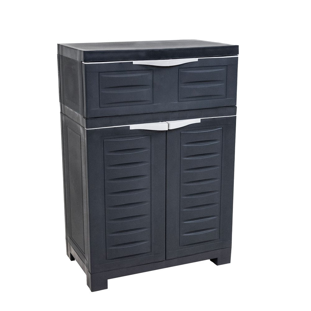 35" Dark Gray Heavy Duty Plastic Two Door One Drawer Utility Cabinet