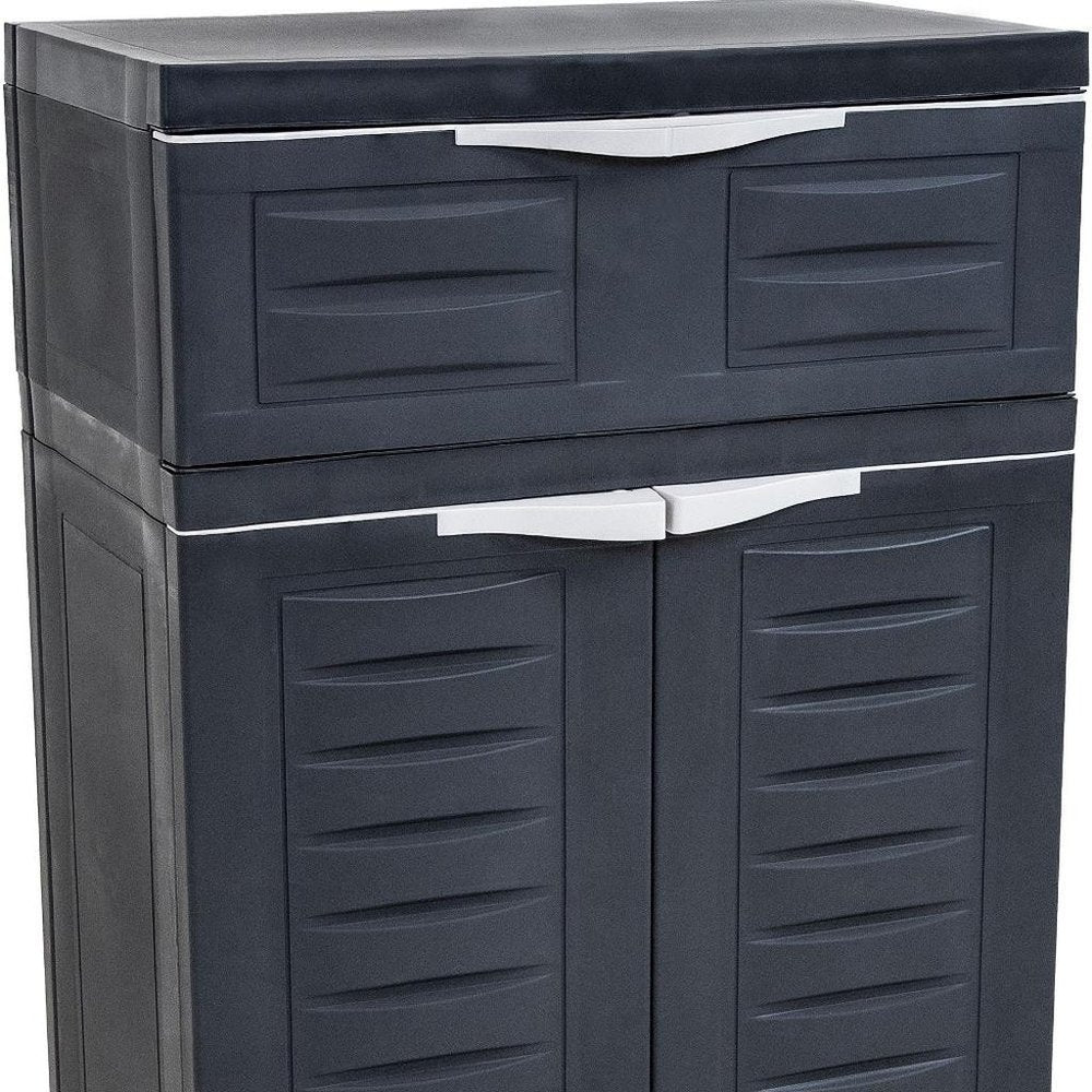 35" Dark Gray Heavy Duty Plastic Two Door One Drawer Utility Cabinet