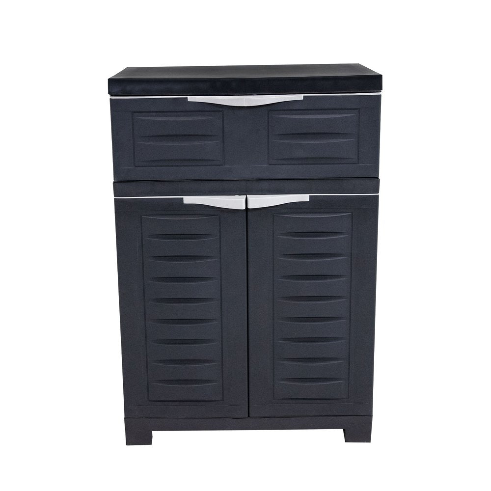 35" Dark Gray Heavy Duty Plastic Two Door One Drawer Utility Cabinet