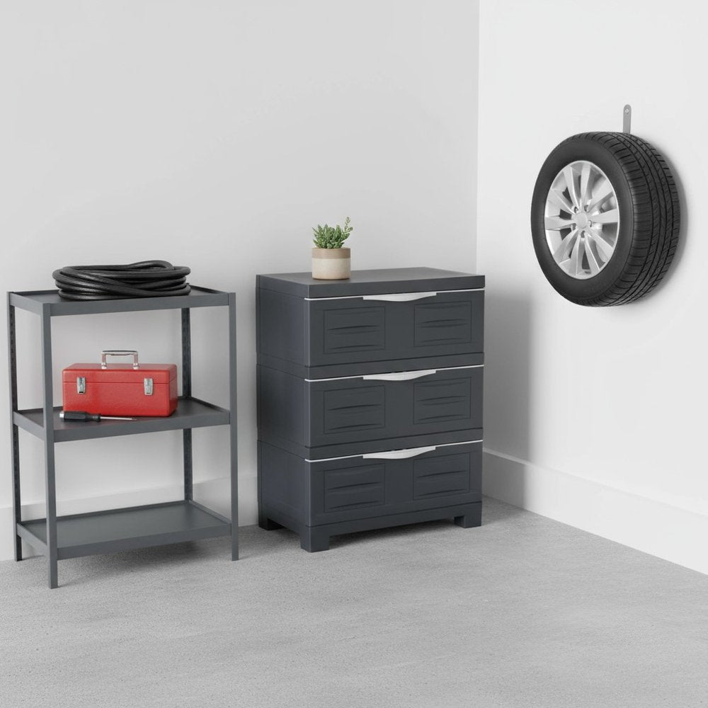 30" Dark Gray Heavy Duty Plastic Three Drawer Utility Cabinet