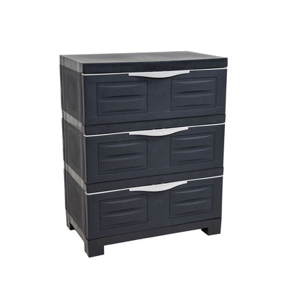 23" Charcoal Heavy Duty Plastic Cabinet With Three Drawers