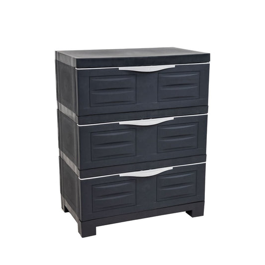 23" Charcoal Heavy Duty Plastic Cabinet With Three Drawers