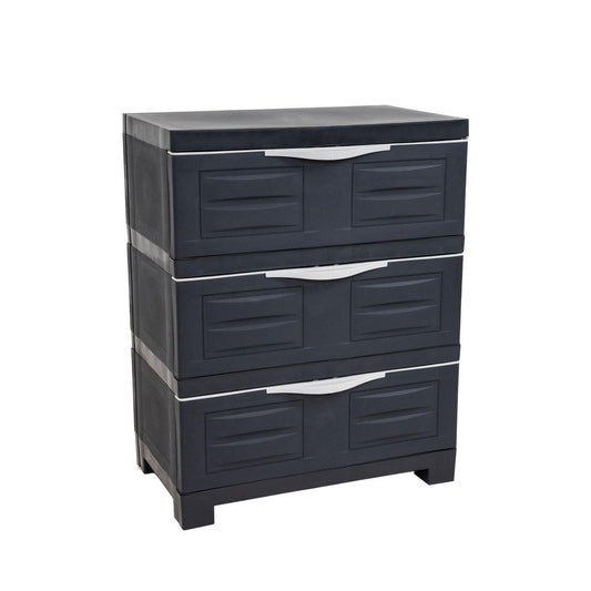 23" Charcoal Heavy Duty Plastic Cabinet With Three Drawers