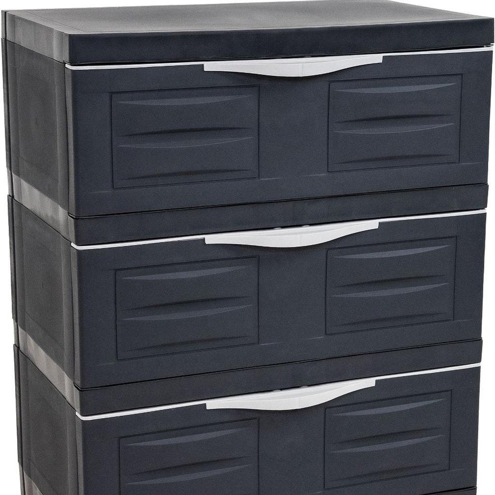 30" Dark Gray Heavy Duty Plastic Three Drawer Utility Cabinet