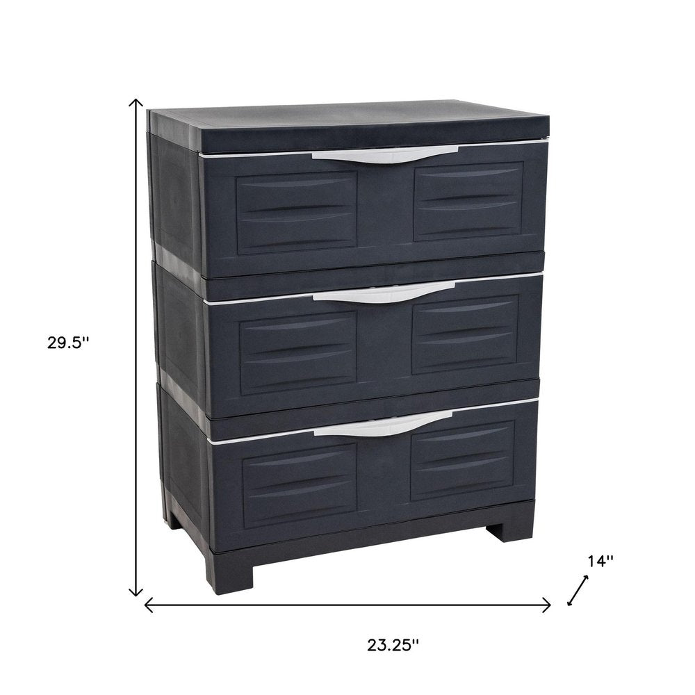 30" Dark Gray Heavy Duty Plastic Three Drawer Utility Cabinet