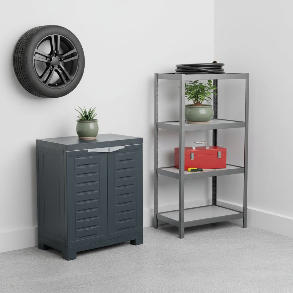 26" Dark Gray Heavy Duty Plastic Two Door Utility Cabinet