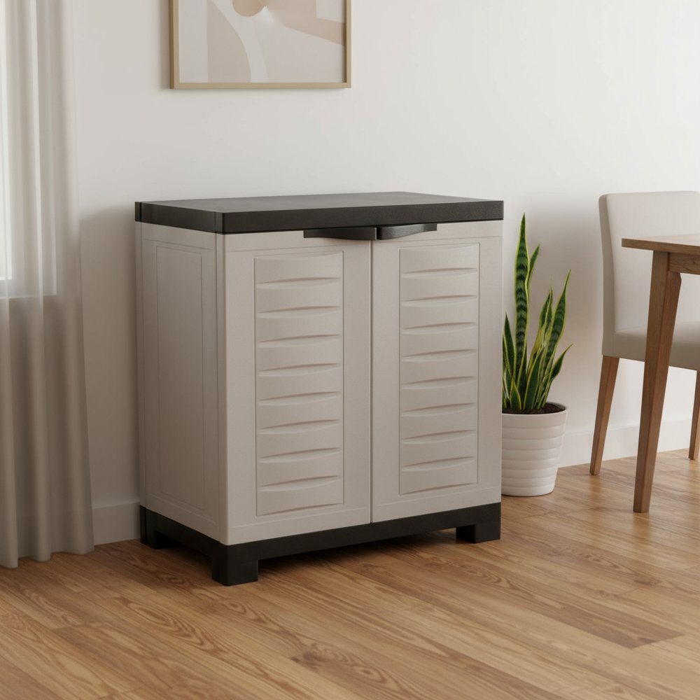 26" Gray And Black Heavy Duty Plastic Two Door Utility Cabinet