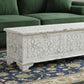 52" White Rustic Solid Wood Geometric Storage Ottoman