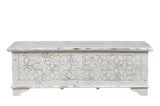 52" White Rustic Solid Wood Geometric Storage Ottoman