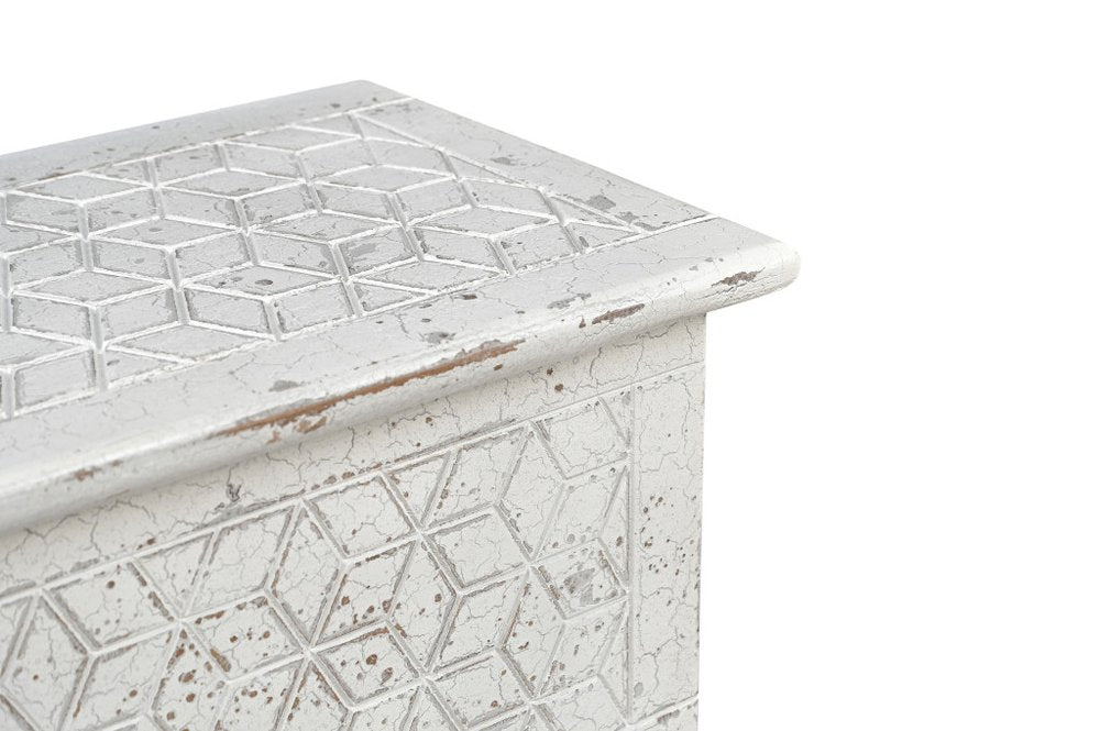 52" White Rustic Solid Wood Geometric Storage Ottoman