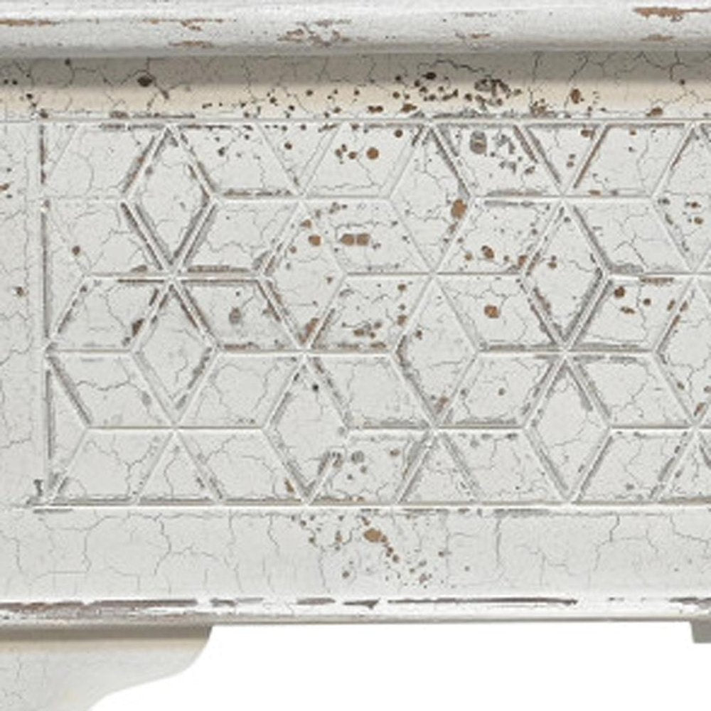 52" White Rustic Solid Wood Geometric Storage Ottoman