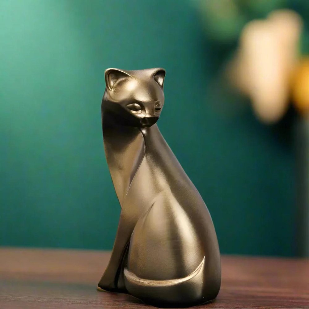 6" Bronze Resin Cat Hand Painted Figurine