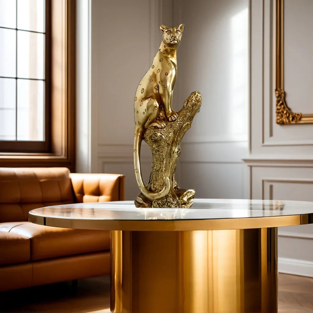 13" Bronze Resin Leopard Hand Painted Tabletop Sculpture