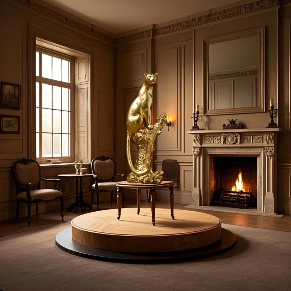 13" Bronze Resin Leopard Hand Painted Tabletop Sculpture