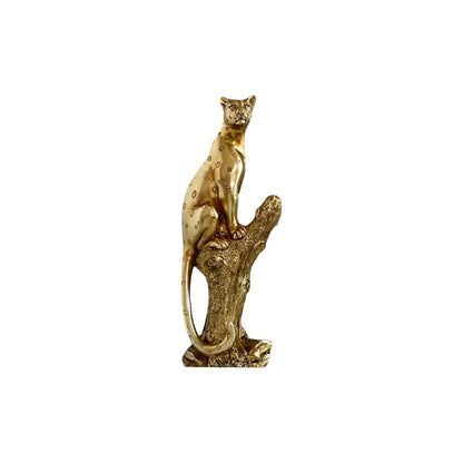 13" Bronze Resin Leopard Hand Painted Tabletop Sculpture