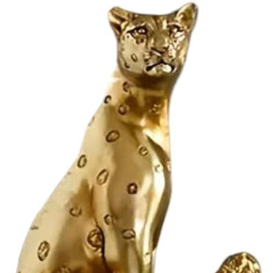 13" Bronze Resin Leopard Hand Painted Tabletop Sculpture