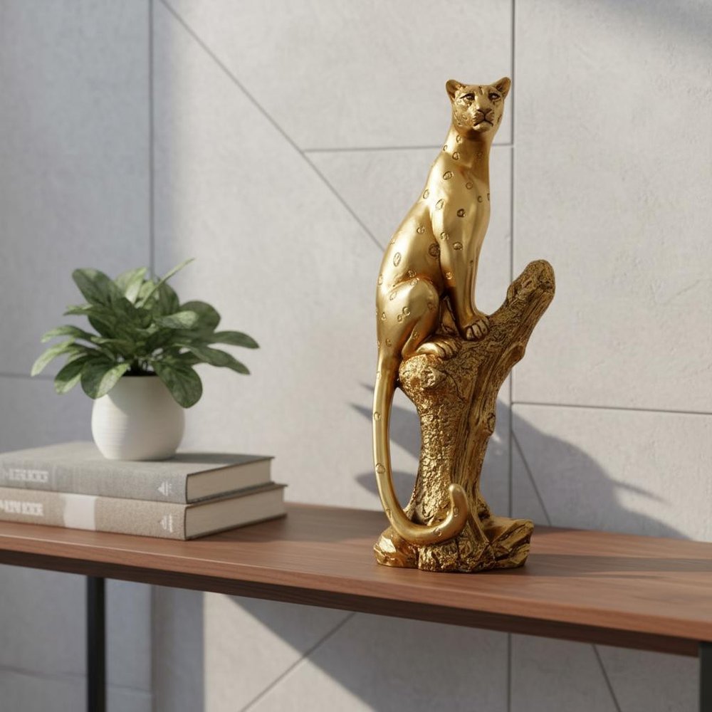 13" Bronze Resin Leopard Hand Painted Tabletop Sculpture