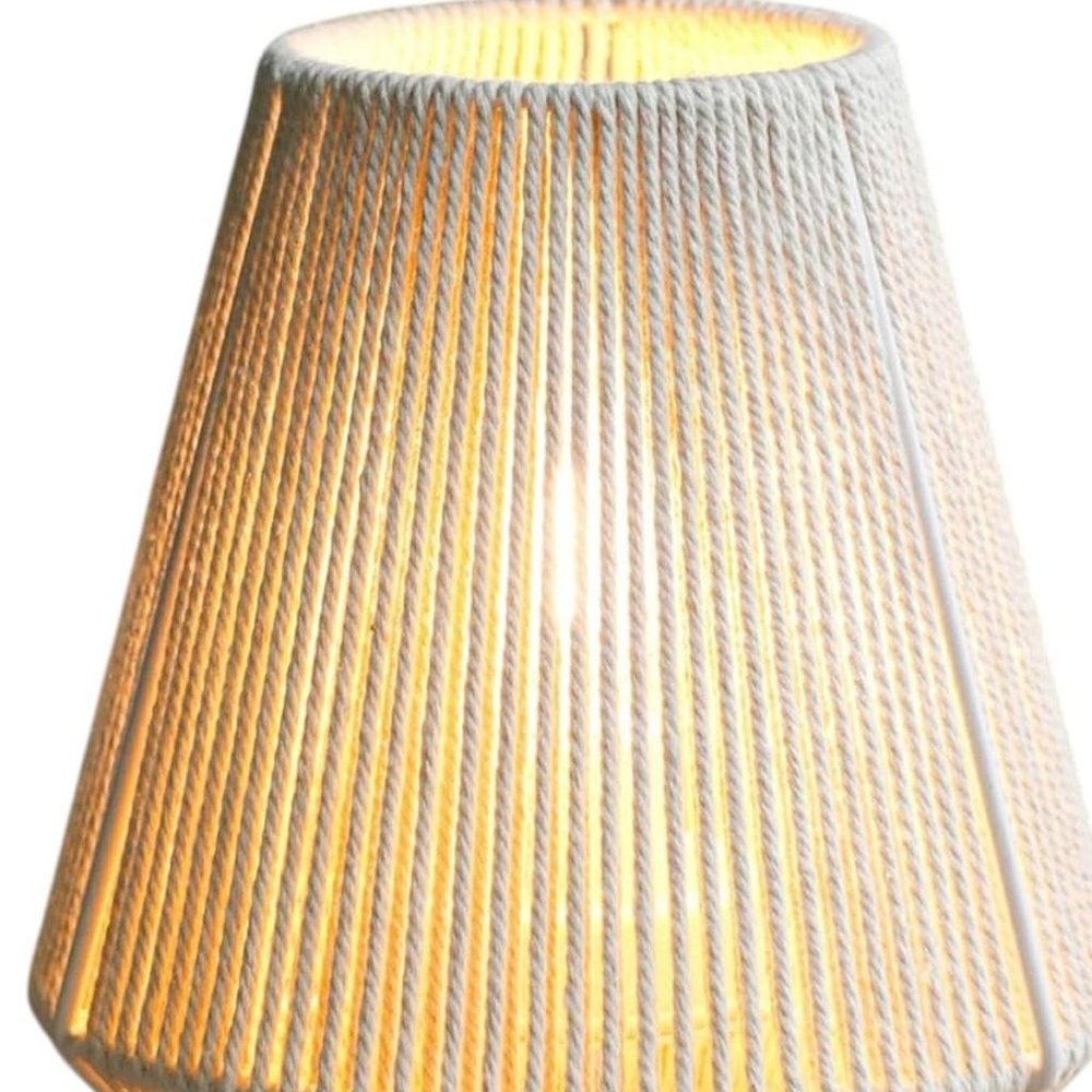 7" Beige Battery Operated Geometric String Shade Desk Lamp