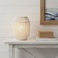 7" Beige Battery Operated Geometric Desk Lamp With Novelty Shade