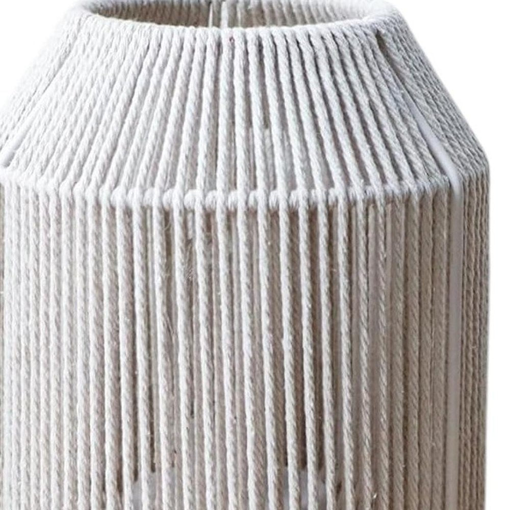 7" Beige Battery Operated Geometric Desk Lamp With Novelty Shade