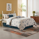 Set of Seven Blue And Ivory King Ring Stitch Sham And Comforter