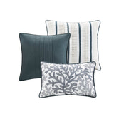 Set of Seven Blue And Ivory King Ring Stitch Sham And Comforter