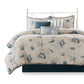 Set of Seven Blue And Ivory Shells and Starfish King Ring Stitch Comforter And Sham
