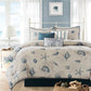 Set of Seven Blue And Ivory Queen Ring Stitch Sham And Comforter