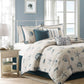 Set of Seven Blue And Ivory Queen Ring Stitch Sham And Comforter