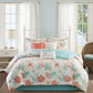 Set of Seven Aqua And Coral King Ring Stitch Sham And Comforter