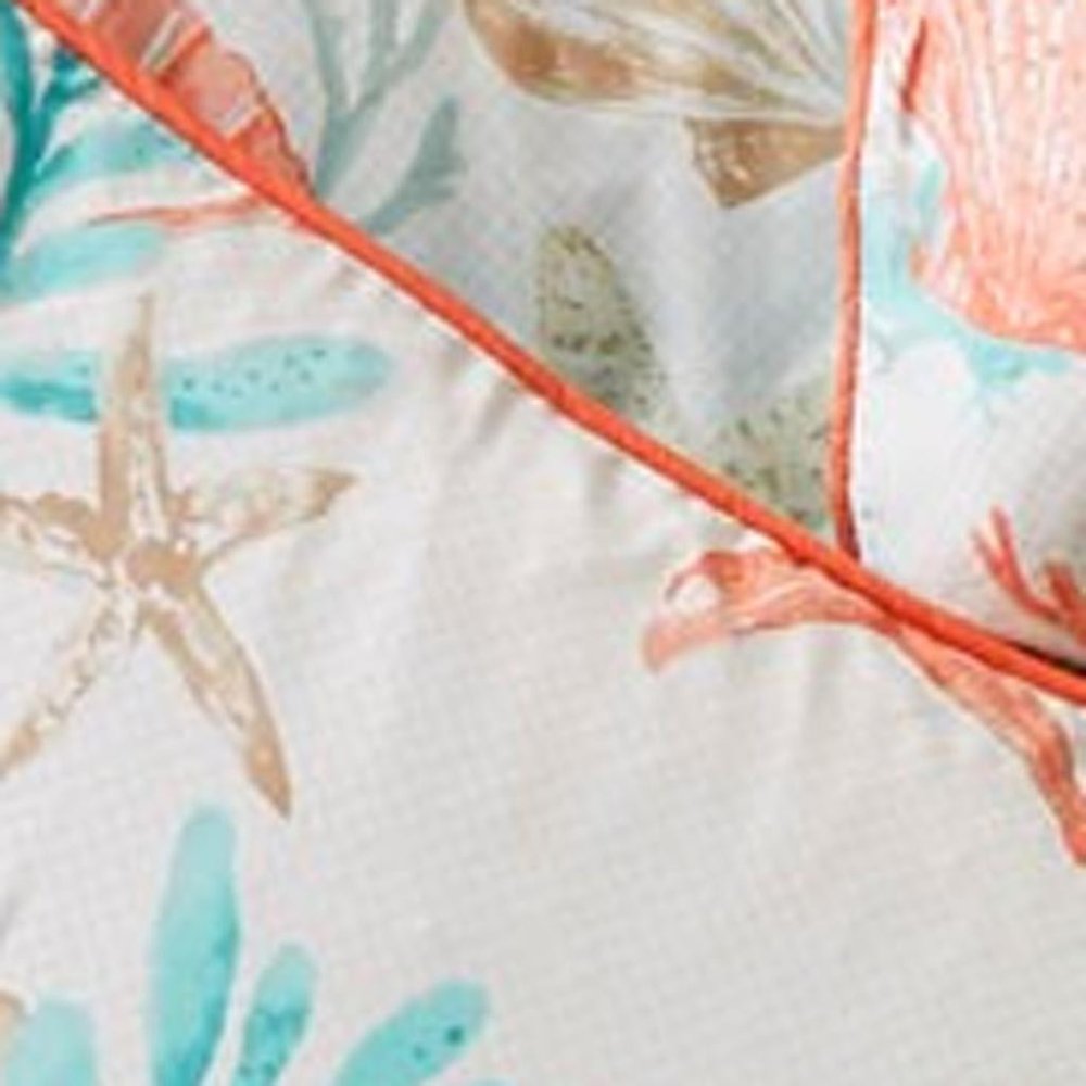 Set of Seven Aqua And Coral King Ring Stitch Sham And Comforter