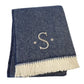 55" X 70" Navy Blue And White Herringbone Cotton Blend S Initial Throw Blanket with Tassels And Embroidery