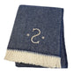 55" X 70" Navy Blue And White Herringbone Cotton Blend S Initial Throw Blanket with Tassels And Embroidery