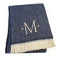 55" X 70" Navy Blue And White Herringbone Cotton Blend S Initial Throw Blanket with Tassels And Embroidery
