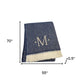 55" X 70" Navy Blue And White Herringbone Cotton Blend S Initial Throw Blanket with Tassels And Embroidery