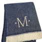 55" X 70" Navy Blue And White Herringbone Cotton Blend S Initial Throw Blanket with Tassels And Embroidery