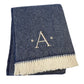 55" X 70" Navy Blue And White Herringbone Cotton Blend S Initial Throw Blanket with Tassels And Embroidery