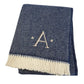 55" X 70" Navy Blue And White Herringbone Cotton Blend S Initial Throw Blanket with Tassels And Embroidery