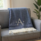 55" X 70" Navy Blue And White Herringbone Cotton Blend S Initial Throw Blanket with Tassels And Embroidery