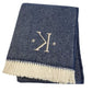 55" X 70" Navy Blue And White Herringbone Cotton Blend S Initial Throw Blanket with Tassels And Embroidery