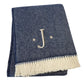 55" X 70" Navy Blue And White Herringbone Cotton Blend S Initial Throw Blanket with Tassels And Embroidery