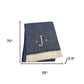 55" X 70" Navy Blue And White Herringbone Cotton Blend S Initial Throw Blanket with Tassels And Embroidery