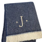 55" X 70" Navy Blue And White Herringbone Cotton Blend S Initial Throw Blanket with Tassels And Embroidery