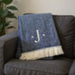 55" X 70" Navy Blue And White Herringbone Cotton Blend S Initial Throw Blanket with Tassels And Embroidery