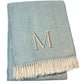 55" X 70" Sky Blue And White Herringbone Cotton Blend S Initial Throw Blanket with Tassels And Embroidery