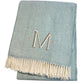 55" X 70" Sky Blue And White Herringbone Cotton Blend S Initial Throw Blanket with Tassels And Embroidery