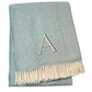 55" X 70" Sky Blue And White Herringbone Cotton Blend S Initial Throw Blanket with Tassels And Embroidery