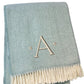 55" X 70" Sky Blue And White Herringbone Cotton Blend S Initial Throw Blanket with Tassels And Embroidery